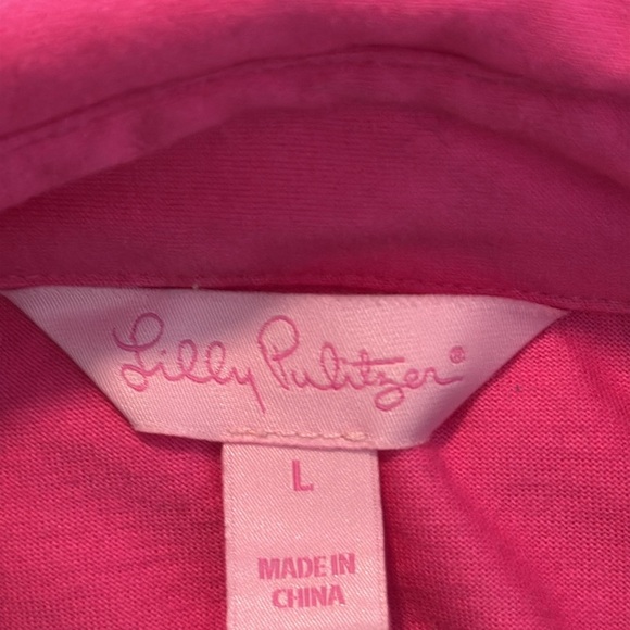 Lilly Pulitzer Cruiser Camp Shirt Button Up Pink Size Large Roll Tab Sleeves - Picture 5 of 9
